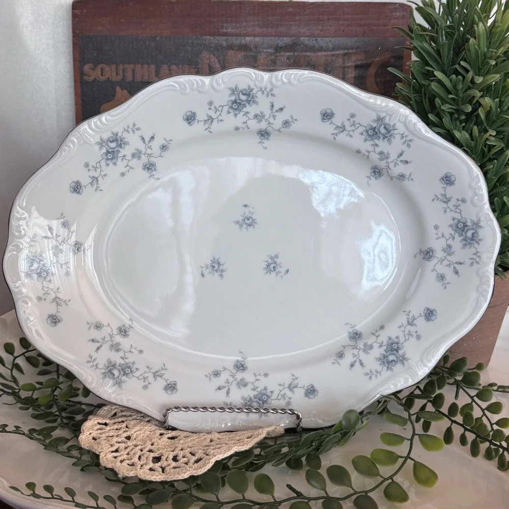 Johann Haviland Blue Garland Oval Serving Platter 13 Inch Bavaria  Fine China